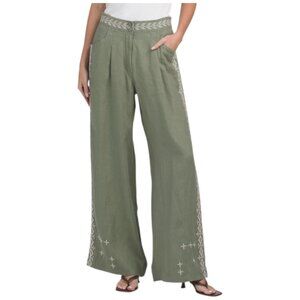 JOHNNY WAS Linen Blend Wide Leg Pleat Pants